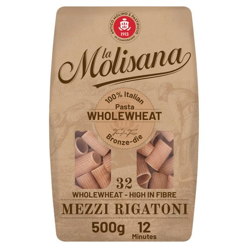 La Molisana Wholewheat Mezzi Half Rigatoni Pasta No.32 500g (Pack of 3)