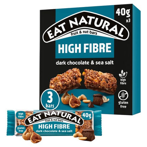 Eat Natural Fibre Packed Dark Chocolate & Sea Salt Bars 3 x 40g (Pack of 3)
