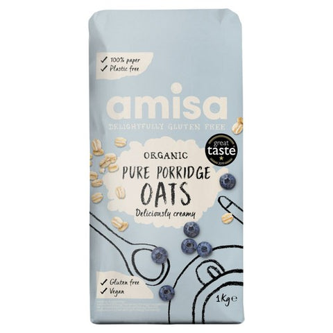 Amisa Pure Porridge Oats Gluten Free Organic 1kg (Pack of 3)