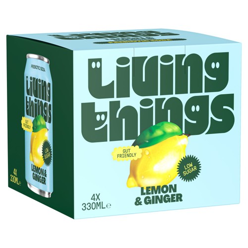 Living Things Lemon & Ginger Soda 4 x 330ml (Pack of 2)
