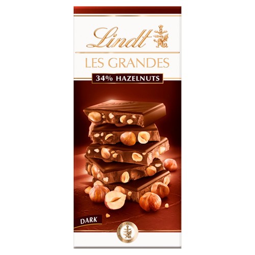 Lindt Les Grandes Hazelnuts Dark Chocolate Bar 150g (Pack of 3)