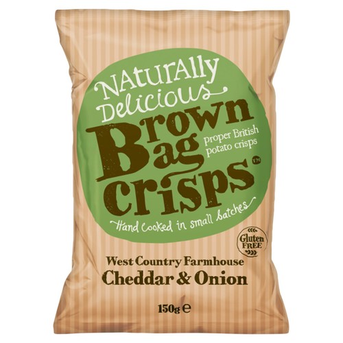 Brown Bag Mature Cheddar and Onion potato crisps 150g (Pack of 3)