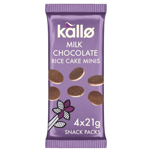 Kallo Belgian Milk Chocolate Mini Rice Cakes Multipack 4 x 21g (Pack of 3)