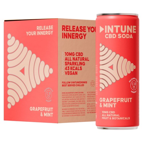 INTUNE Grapefruit & Mint Sparkling CBD Drink 4 x 250ml (Pack of 2)