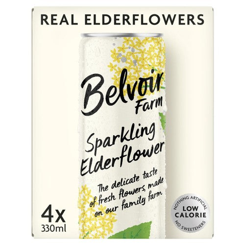 Belvoir Farm Delicious & Light Sparkling Elderflower 4 x 330ml (Pack of 2)