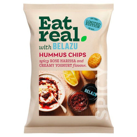 Eat Real with Belazu Rose Harissa & Natural Yogurt Hummus Chips 110g (Pack of 3)