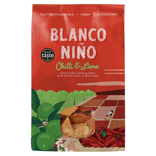 Blanco Nino Chilli & Lime White Corn Tortilla Chips 170g (Pack of 3)