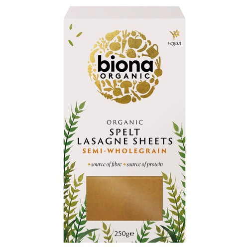 Biona Organic Spelt Semi-Wholegrain Lasagne Pasta Sheets 250g (Pack of 3)