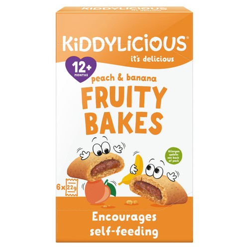 Kiddylicious Peach & Banana Fruity Bakes Baby Snacks Multi 6 x 22g (Pack of 3)