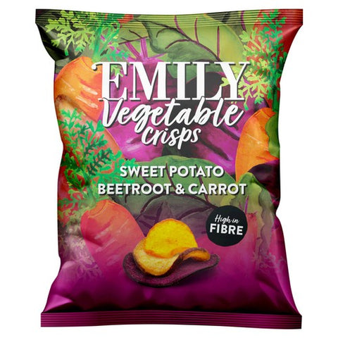 EMILY Veg Crisps Rainbow Roots Sweet Potato, Carrot & Beetroot 30g (Pack of 6)