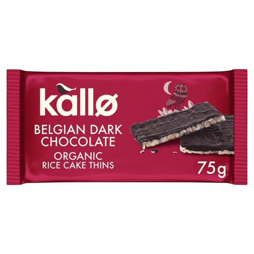 Kallo Belgian Dark Chocolate Organic Rice Cake Thins 75g (Pack of 6)