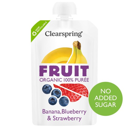 Clearspring Organic FRUIT Puree - Banana, Blueberry Strawberry 100g (Pack 3)