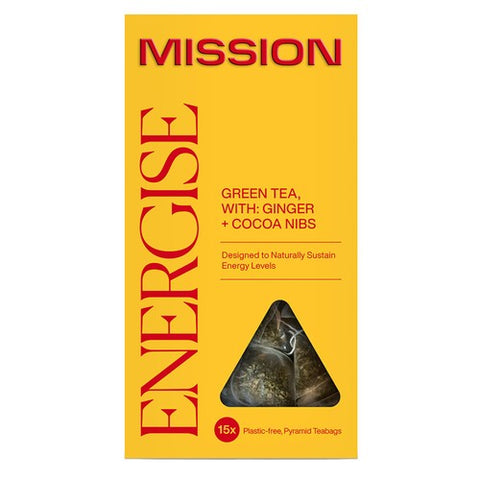 MISSION Energise Green Tea Bags with Cocoa Nibs + Ginger 15's (Pack of 3)