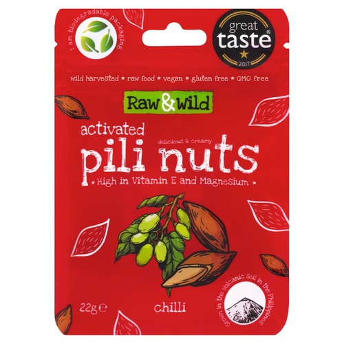 Raw & Wild Activated Pili Nuts Chili Organic 22g (Pack of 3)