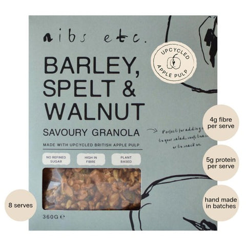 nibs etc. Barley, Spelt & Walnut savoury Granola 360g (Pack of 3)