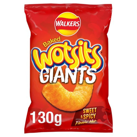 Walkers Wotsits Giants Sweet & Spicy Snacks Crisps 130g (Pack of 3)