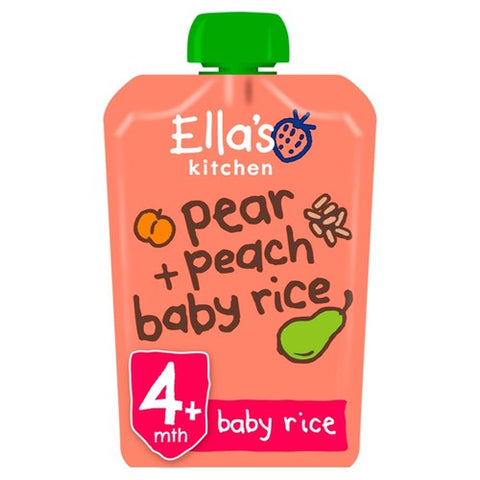 Ella's Kitchen Pear Peach Baby Rice Baby Food Pouch 4+ Months 120g (Pack 3)