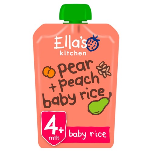 Ella's Kitchen Pear Peach Baby Rice Baby Food Pouch 4+ Months 120g (Pack 3)