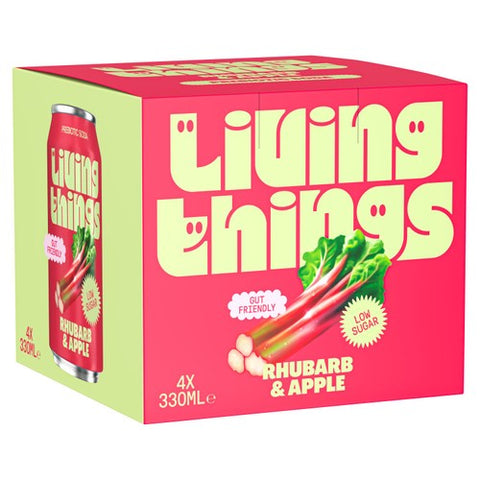Living Things Rhubarb & Apple Prebiotic Soda 4 x 330ml (Pack of 2)