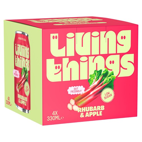 Living Things Rhubarb & Apple Prebiotic Soda 4 x 330ml (Pack of 2)
