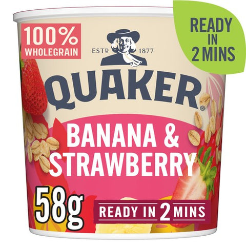 Quaker Oat So Simple Banana Strawberry Porridge Cereal Pot 58g (Pack of 3)