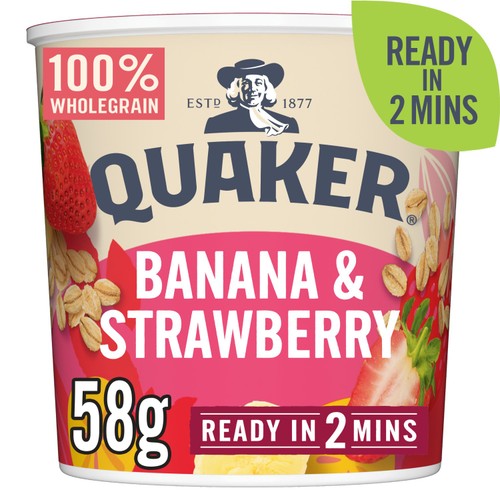 Quaker Oat So Simple Banana Strawberry Porridge Cereal Pot 58g (Pack of 3)