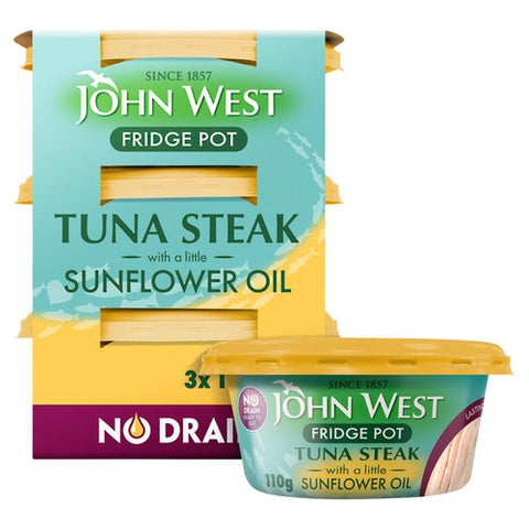 John West No Drain Fridge Pot Tuna Steak Sunflower Oil 3 x 110g (Pack 3)