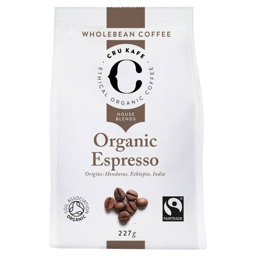 CRU Kafe Organic Fairtrade Espresso Coffee Beans 227g (Pack of 2)