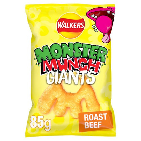 Walkers Monster Munch Giants Roast Beef Snacks Crisps 85g (Pack of 6)