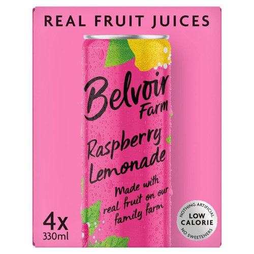 Belvoir Farm Delicious & Light Raspberry Lemonade 4 x 330ml (Pack of 2)