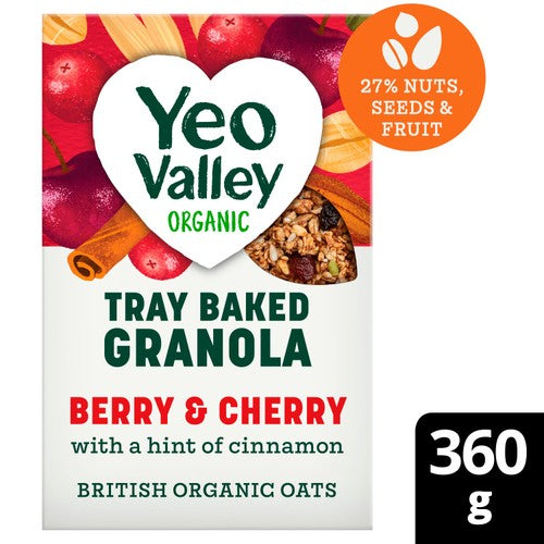 Yeo Valley Organic Tray Baked Granola Berry & Cherry 360g (Pack of 3)