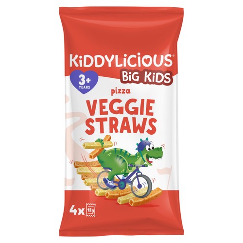 Kiddylicious Pizza Flavoured Veggie Straws Kids Snacks Multi 4 x 12g (Pack of 3)