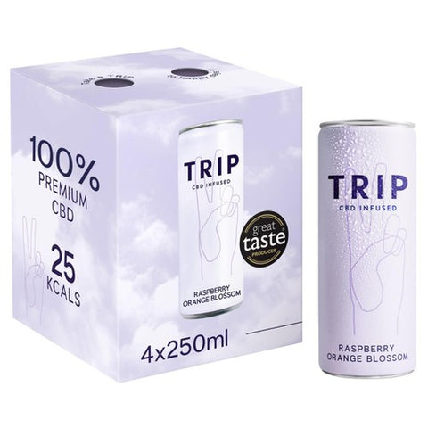 TRIP CBD Infused Raspberry Orange Blossom 4 x 250ml (Pack of 2)