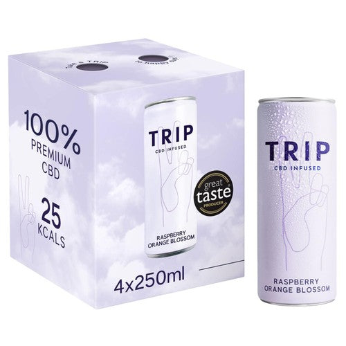 TRIP CBD Infused Raspberry Orange Blossom 4 x 250ml (Pack of 2)