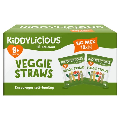 Kiddylicious Veggie Straws Baby Snacks Big Pack 10 x 12g (Pack of 3)