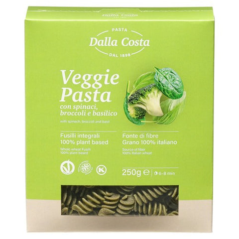 Dalla Costa Veggie pasta with spinach broccoli and basil 250g (Pack of 3)