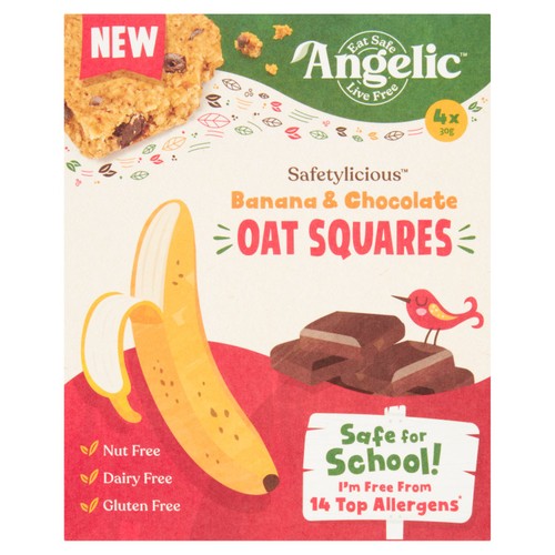 Angelic Free From Banana & Chocolate Oat Squares 120g (Pack of 3)