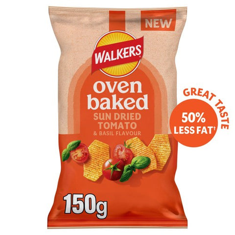 Walkers Oven Baked Sun Dried Tomato & Basil 150g (Pack of 3)