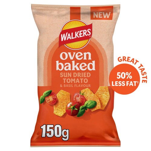 Walkers Oven Baked Sun Dried Tomato & Basil 150g (Pack of 3)