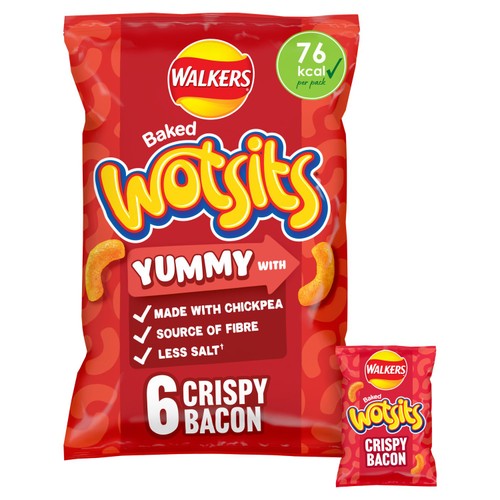 Wotsits Walkers Crispy Bacon Multipack Chickpea Crisps 6 x 16g (Pack of 3)