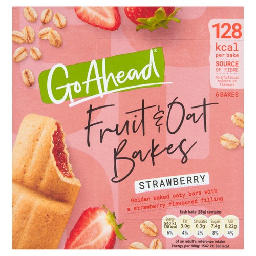 Go Ahead Strawberry Fruit & Oat Bakes Snack Bars Multipack 6 x 35g (Pack of 3)