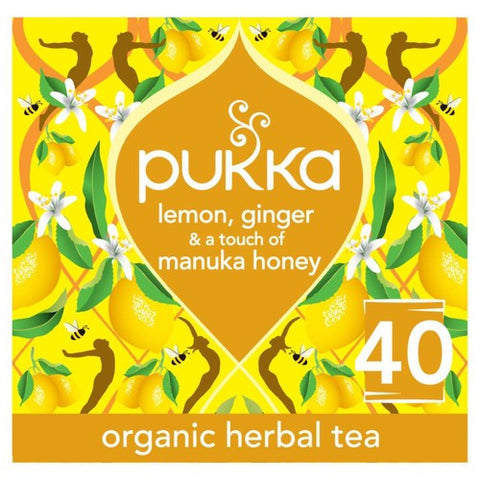 PUKKA Organic Lemon, Ginger & Manuka Honey 40 Herbal Tea Bags 40's (Pack of 2)