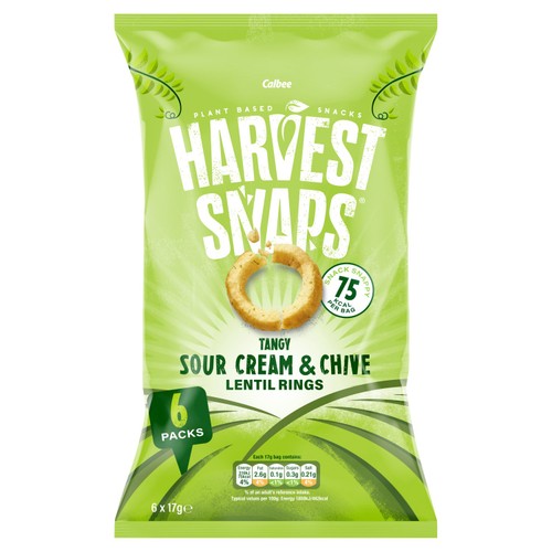 Harvest Snaps Lentil Ring Sour Cream Chive Multipack Snacks 6 x 17g (Pack 6)
