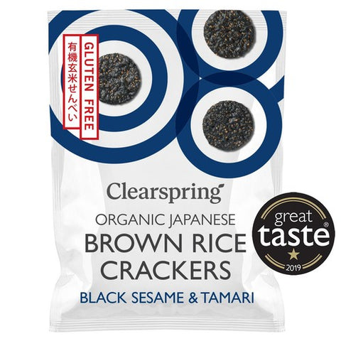 Clearspring Organic Black Sesame Brown Rice Crackers 40g (Pack of 6)