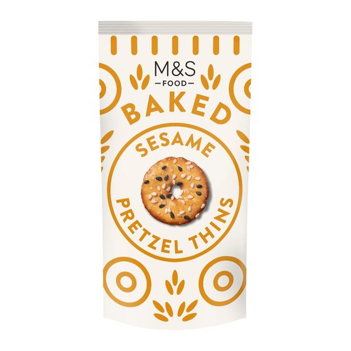 M&S Sesame Pretzel Thins 80g (Pack of 6)