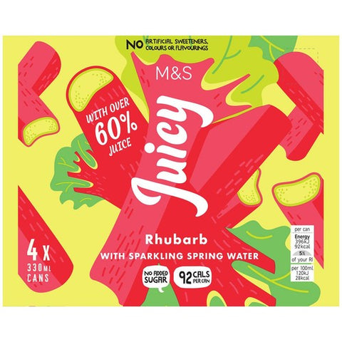 M&S Juicy Rhubarb with Sparkling Spring Water Multipack 4 x 330ml (Pack of 2)
