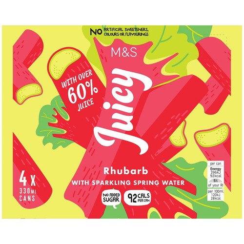 M&S Juicy Rhubarb with Sparkling Spring Water Multipack 4 x 330ml (Pack of 2)