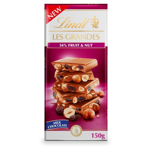 Lindt Les Grandes Fruit and Nut Milk Chocolate Bar 150g (Pack of 3)