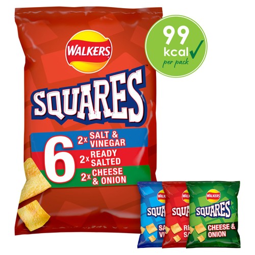 Walkers Squares Flavour Potato Snacks 6 x 22g (Pack of 3)