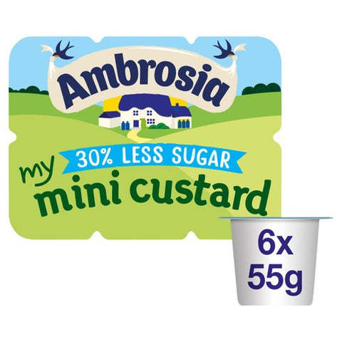 Ambrosia Mini Reduced Sugar Custard Dessert Snack Pots 6 x 55g (Pack of 2)